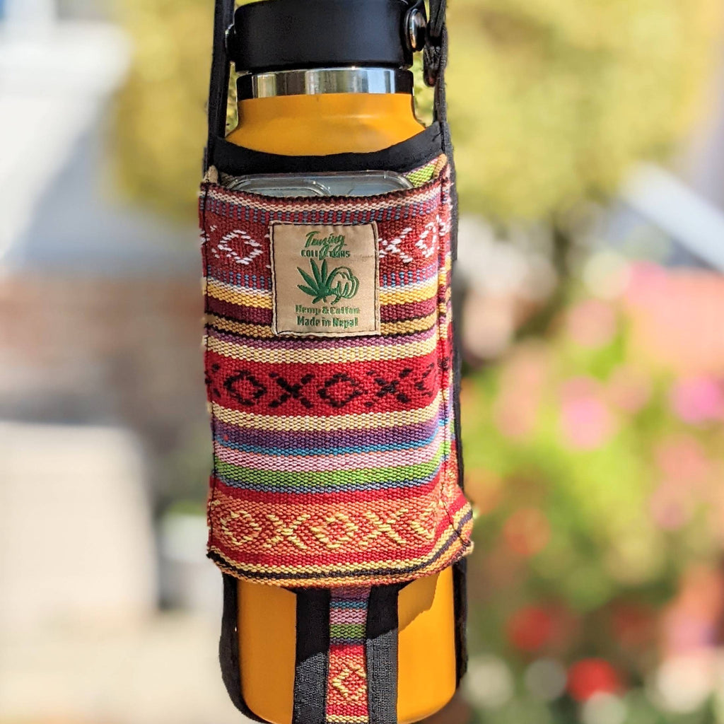 Hemp Water Bottle Holder with Phone Pocket: Fits 40oz Bottles