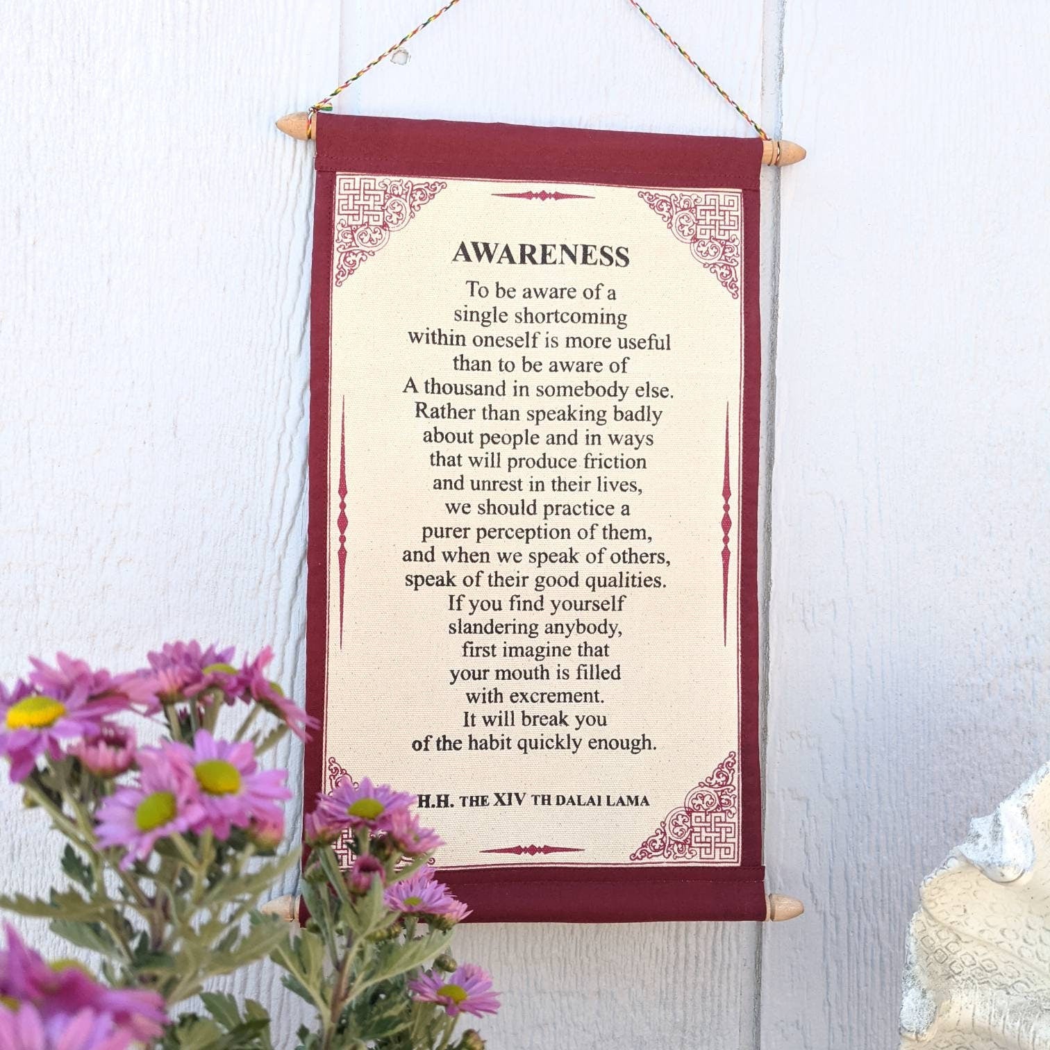 DALAI LAMA QUOTES ~ Cotton Canvas Scroll Natural White Color