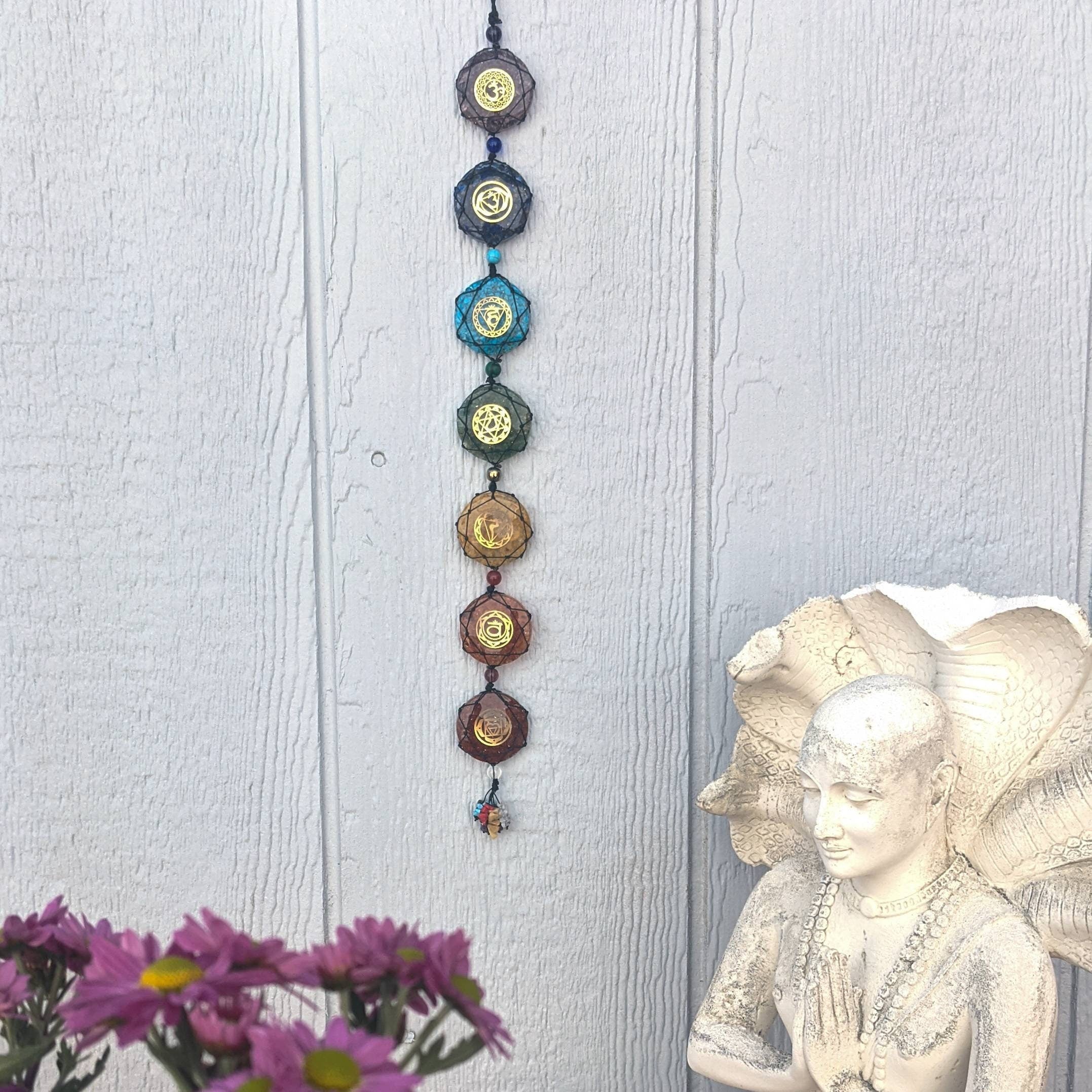Hanging Chakra Stones Decor: Reiki-Infused Crystal Charm