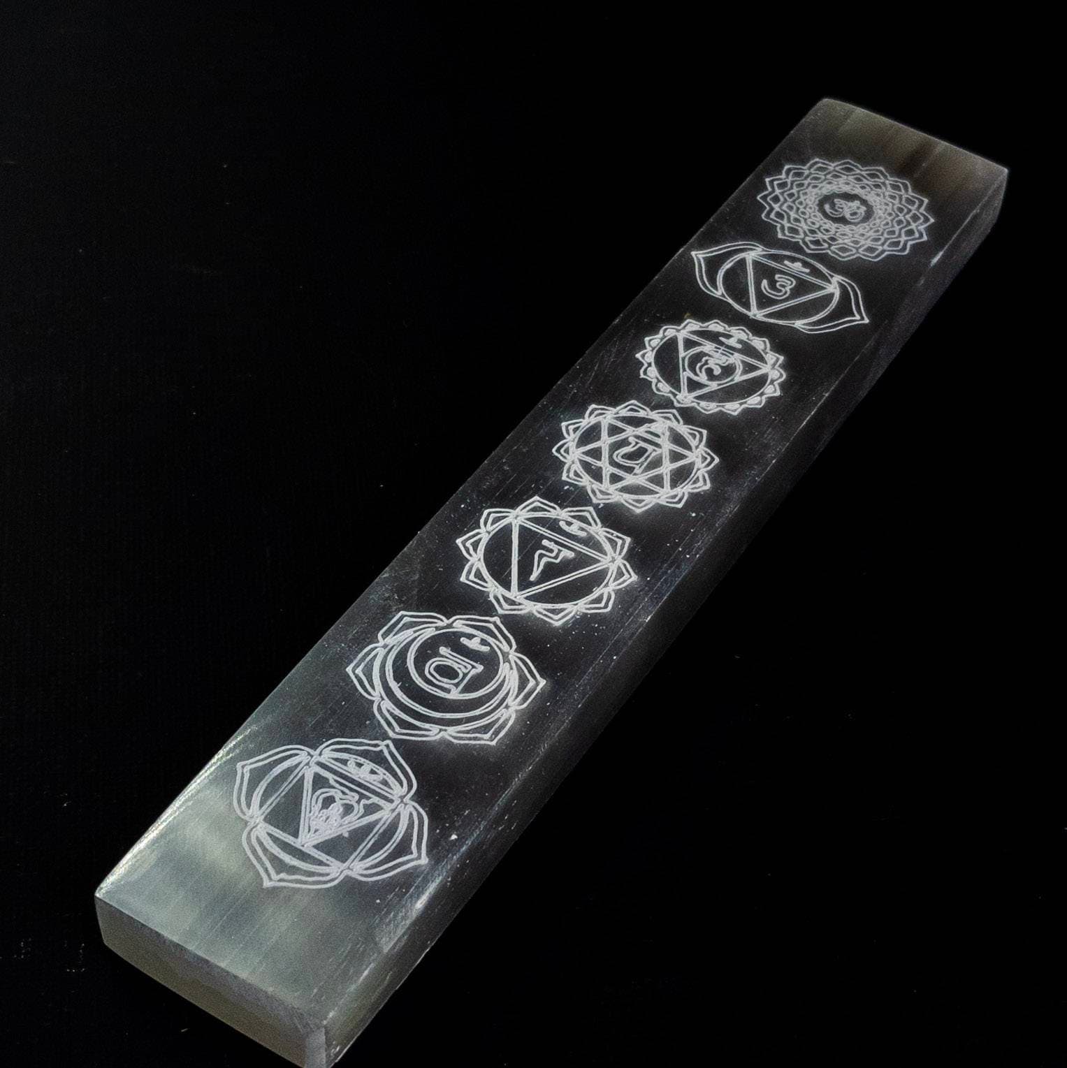 Engraved Chakra Selenite Wand: Moroccan Crystal Healing Ruler (20cm)