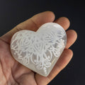 Engraved Selenite Heart Palm Stone: Crystal Healing Gift (6cm)