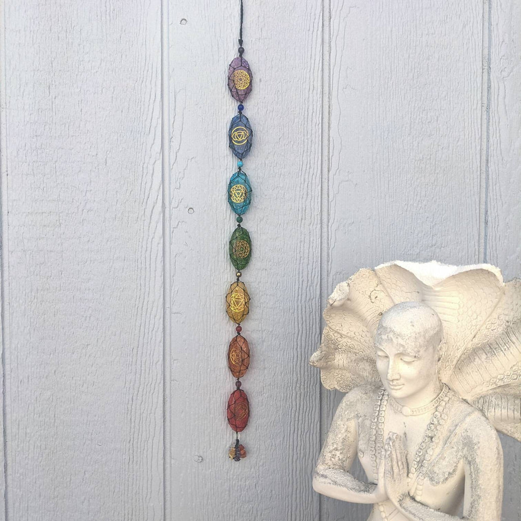 Hanging Chakra Stones Decor: Reiki-Infused Crystal Charm