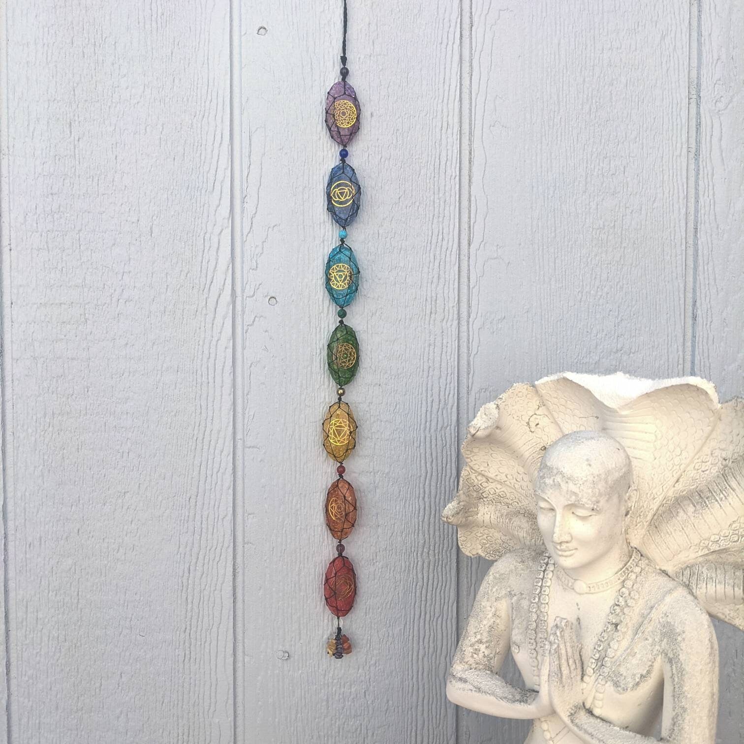 Hanging Chakra Stones Decor: Reiki-Infused Crystal Charm