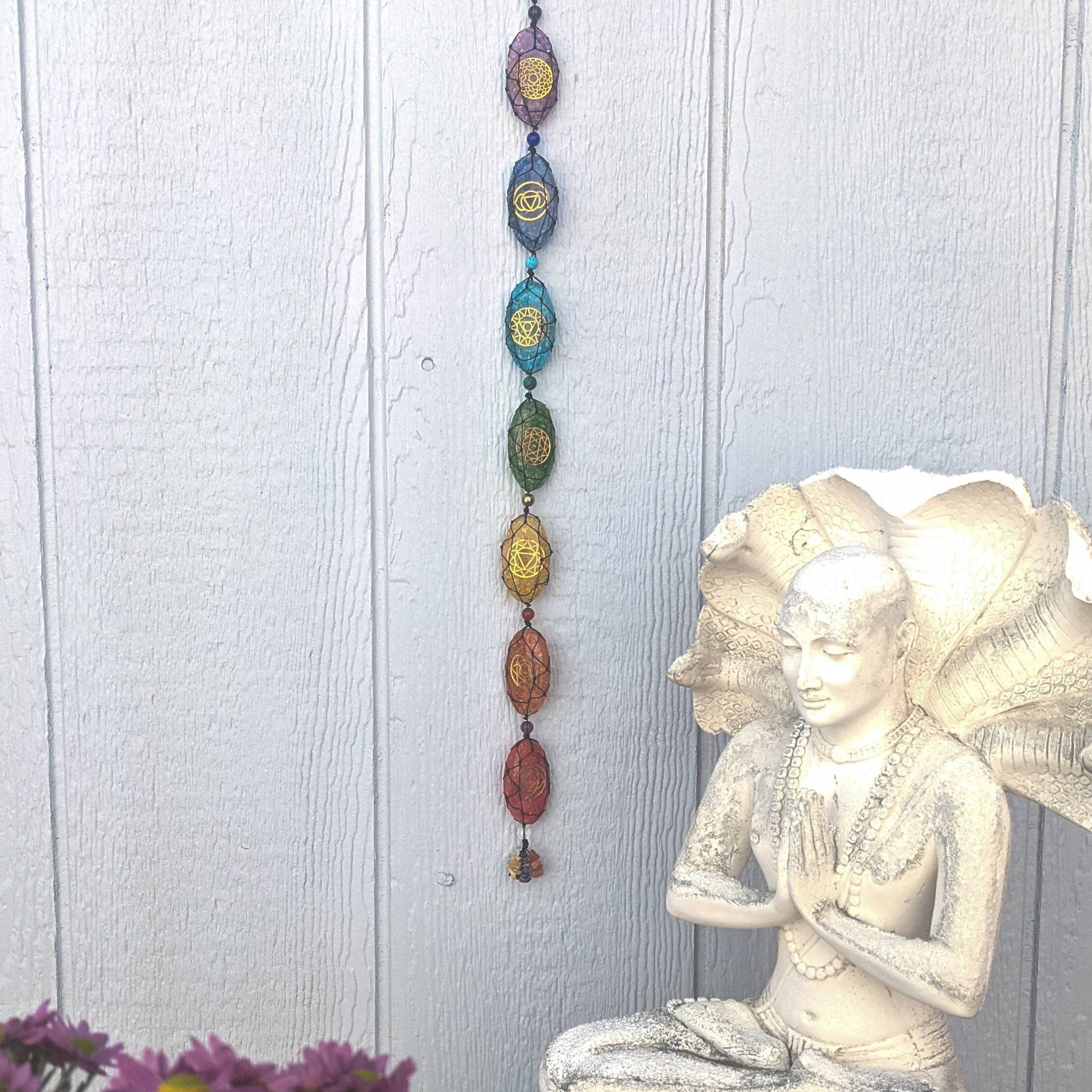 Hanging Chakra Stones Decor: Reiki-Infused Crystal Charm