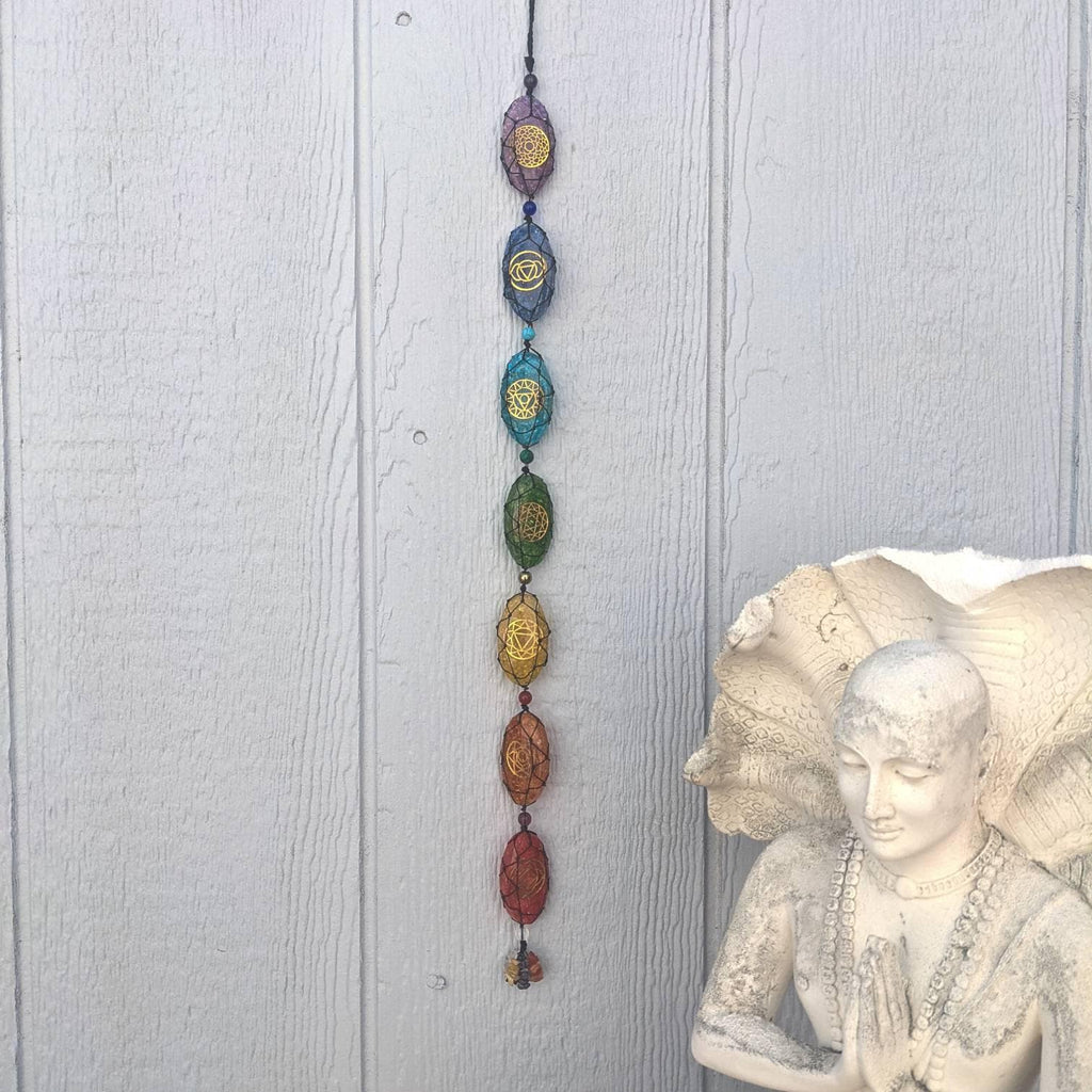 Hanging Chakra Stones Decor: Reiki-Infused Crystal Charm