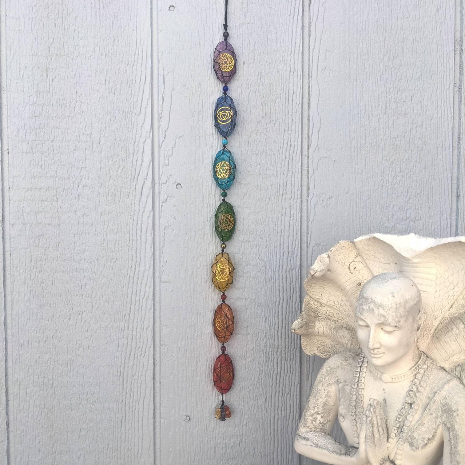 Hanging Chakra Stones Decor: Reiki-Infused Crystal Charm