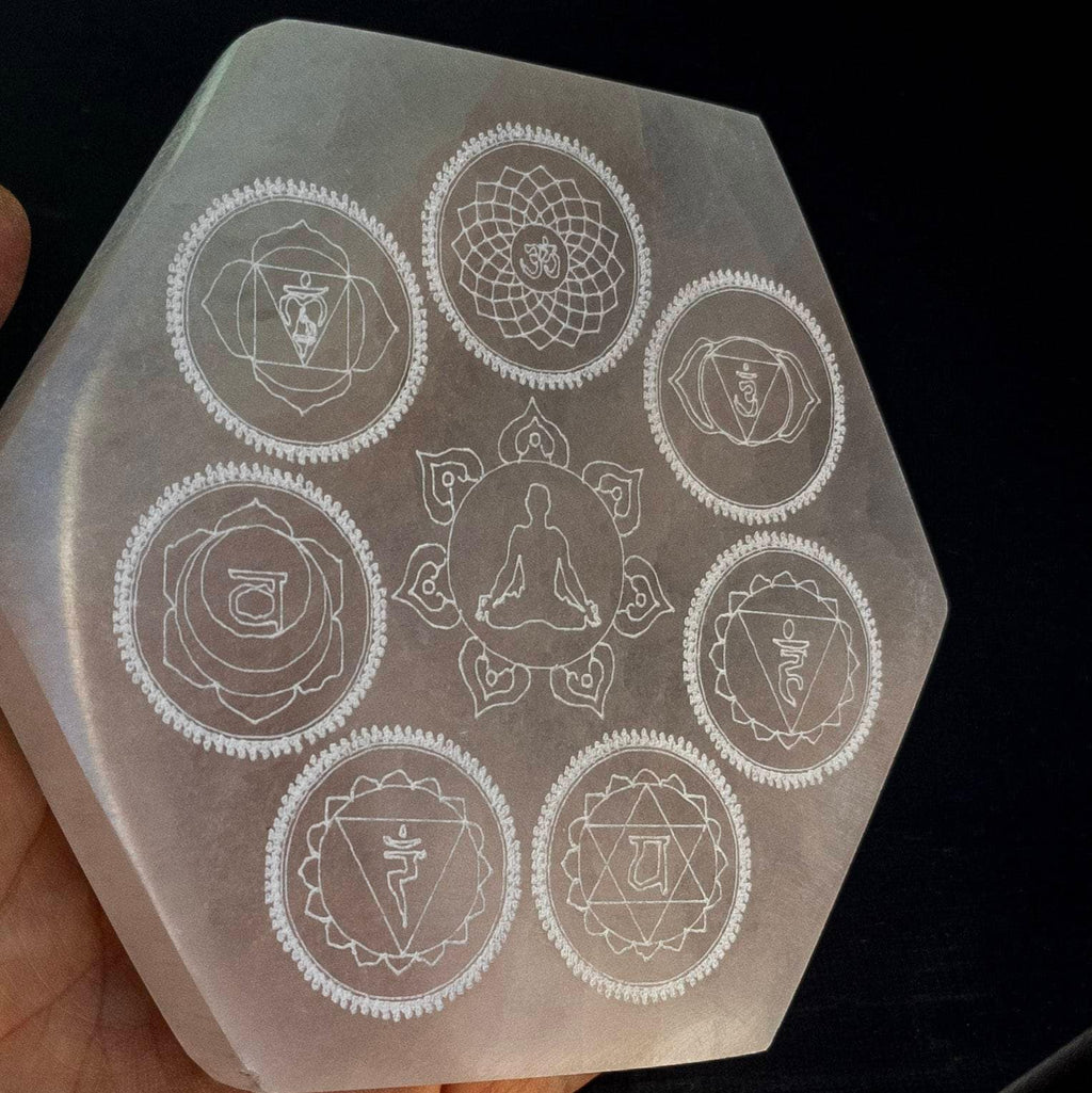 Selenite Chakra Charging Plate: Moroccan Hexagon Crystal Healing