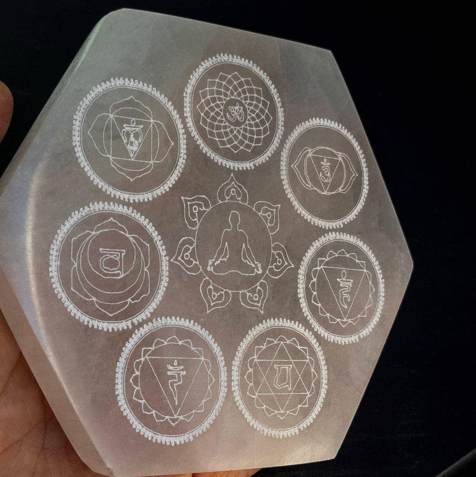 Selenite Chakra Charging Plate: Moroccan Hexagon Crystal Healing