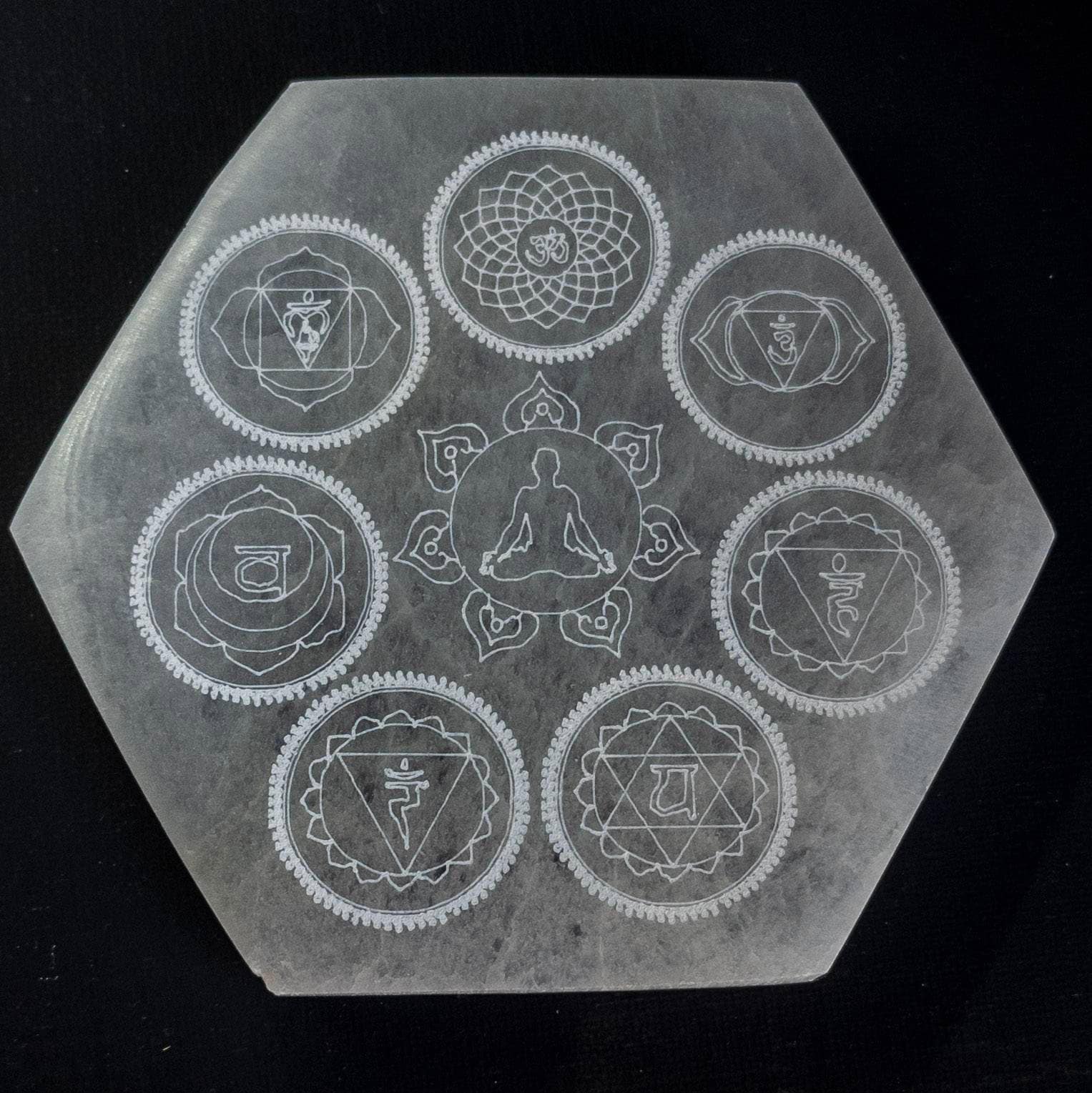 Selenite Chakra Charging Plate: Moroccan Hexagon Crystal Healing