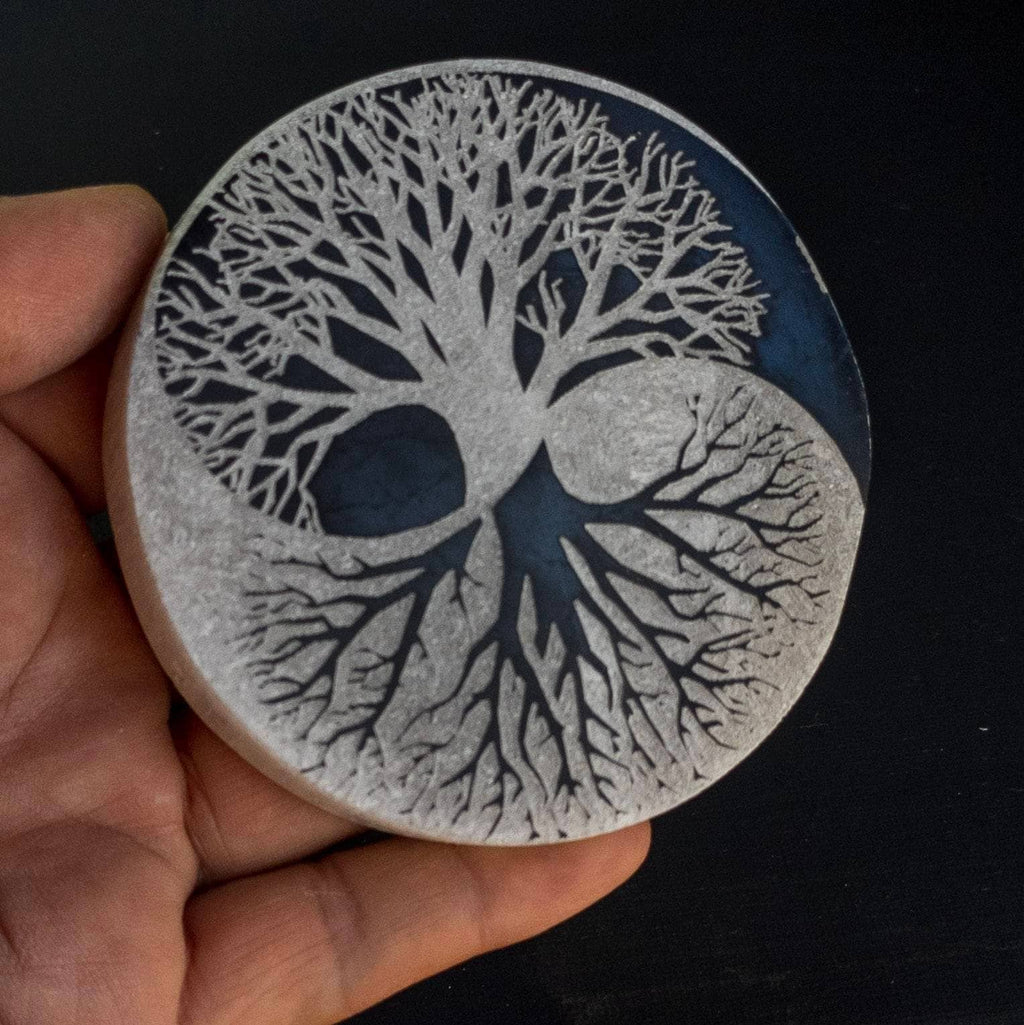 Engraved Selenite Charging Wand: Tree of Life Yin Yang, Moroccan Crystal