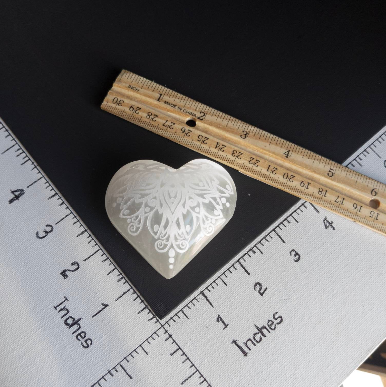 Engraved Selenite Heart Palm Stone: Crystal Healing Gift (6cm)