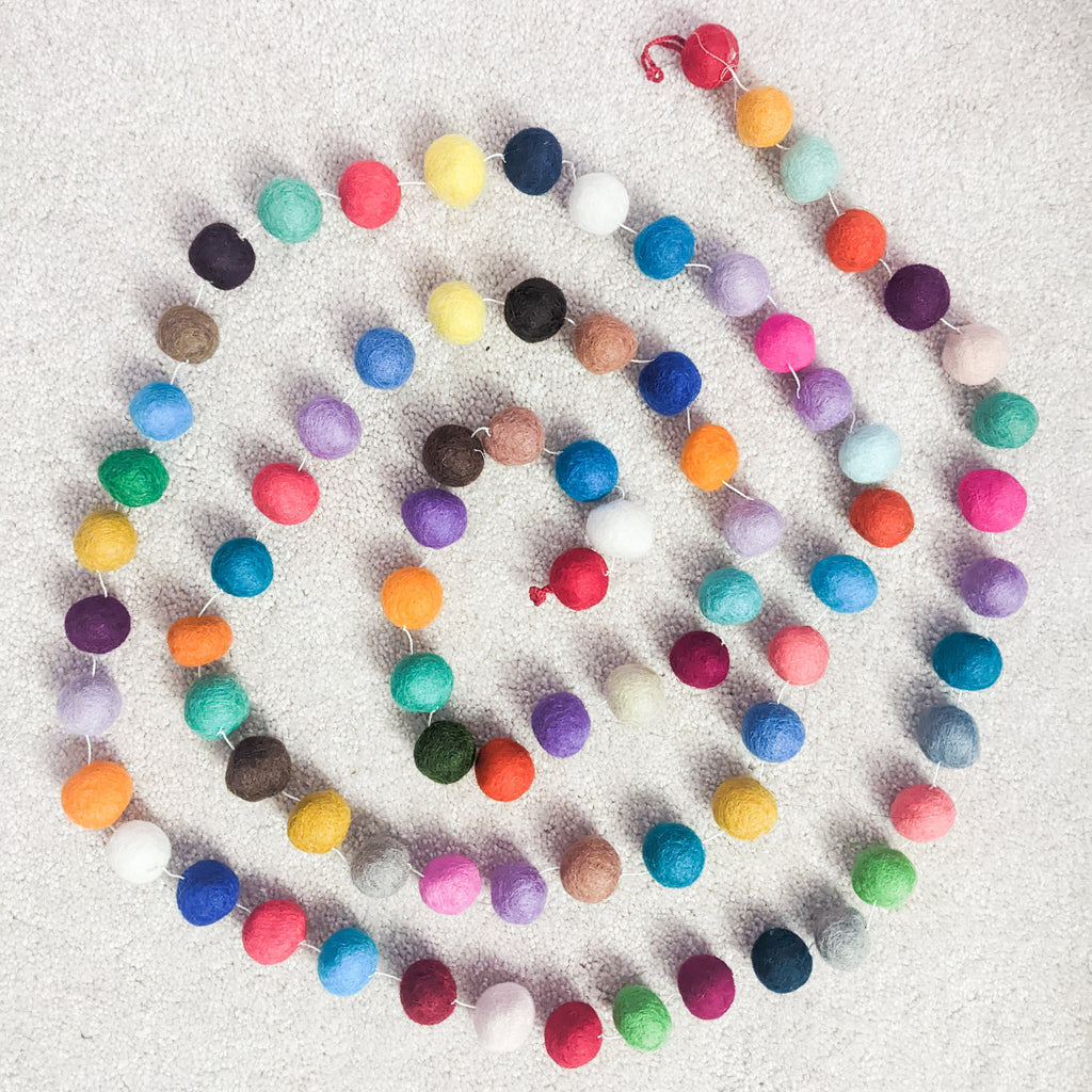 Colorful Felt Ball Garland, 2.5cm Wool Pom Poms, 10ft