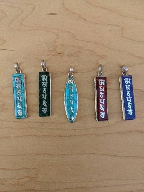 Tibetan Silver Amulet: Om Mani Padme Hum Turquoise Pendant T1101