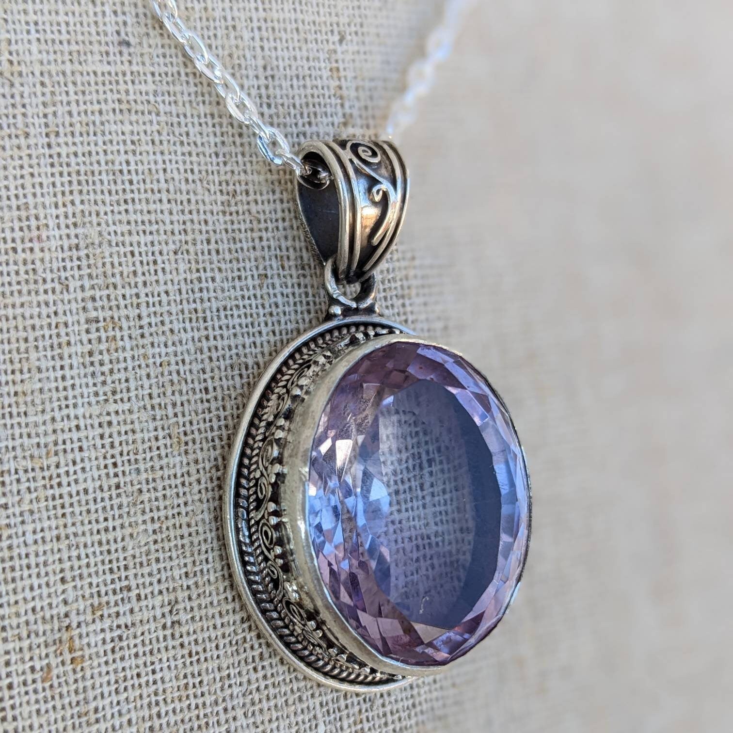 Sterling Silver Oval Amethyst Pendant, Anniversary Gift