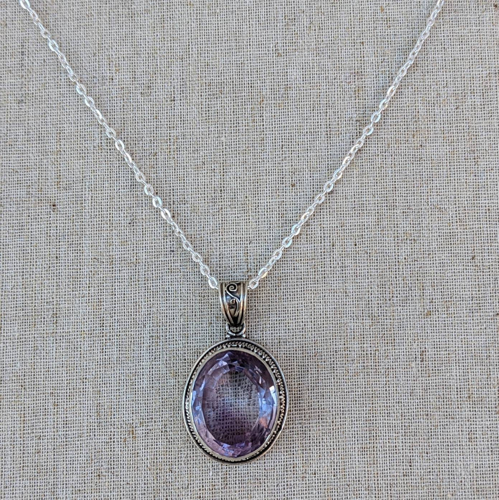 Sterling Silver Oval Amethyst Pendant, Anniversary Gift
