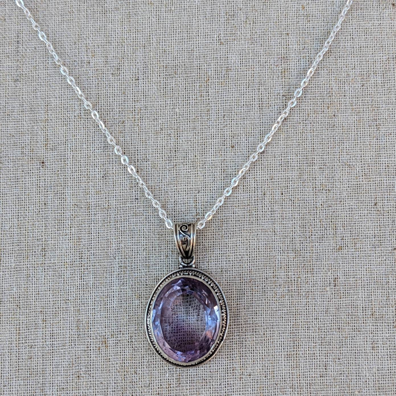 Sterling Silver Oval Amethyst Pendant, Anniversary Gift