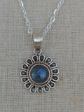 Handmade Sterling Silver Labradorite Pendant: Floral Design