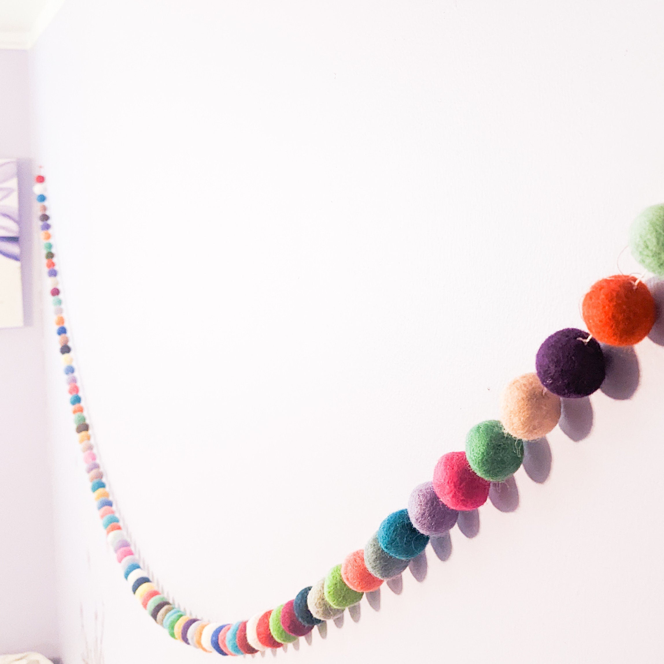 Colorful Felt Ball Garland, 2.5cm Wool Pom Poms, 10ft