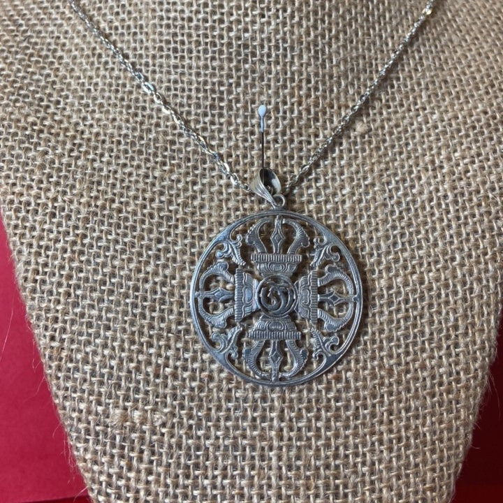 Silver Tibetan Double Vajra cross pendant(Central Om) (T1102-007)
