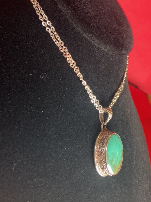 Women’s Enhanced Blue Turquoise 925 Sterling Silver Pendant.  (T1101-006.1)