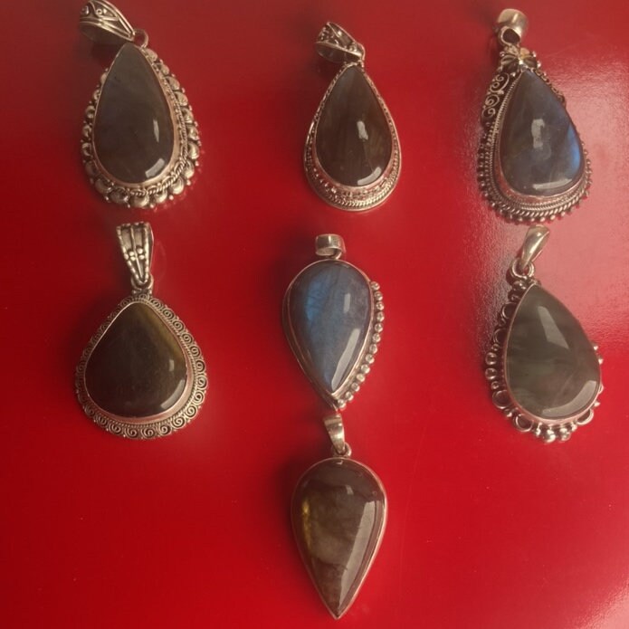 P3/41 (A-J) Labradorite Gemstone Handmade 925 Sterling Silver Jewelry Pendants (T12-041)