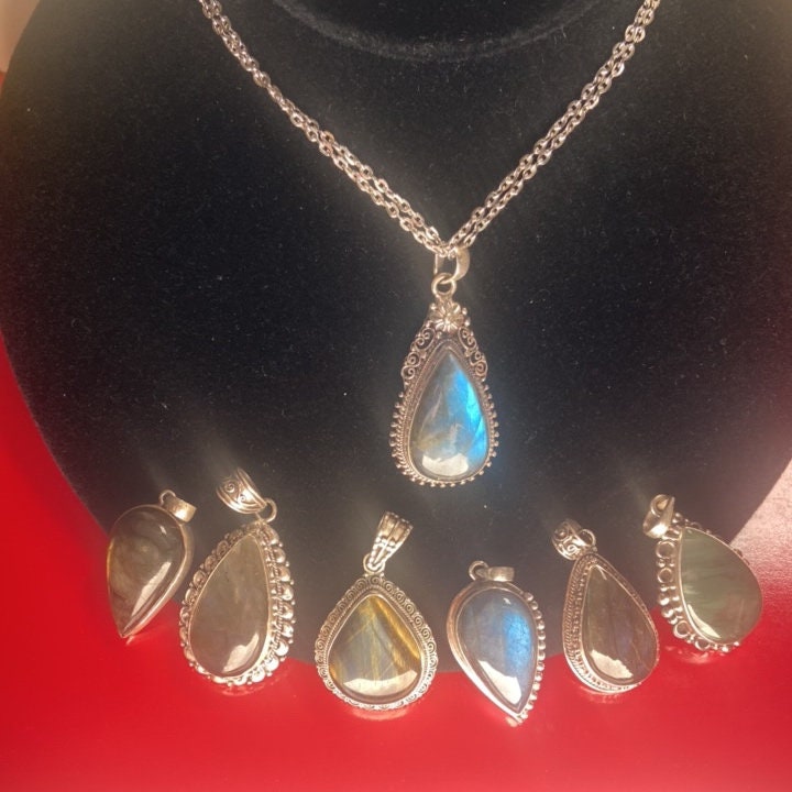 P3/41 (A-J) Labradorite Gemstone Handmade 925 Sterling Silver Jewelry Pendants (T12-041)