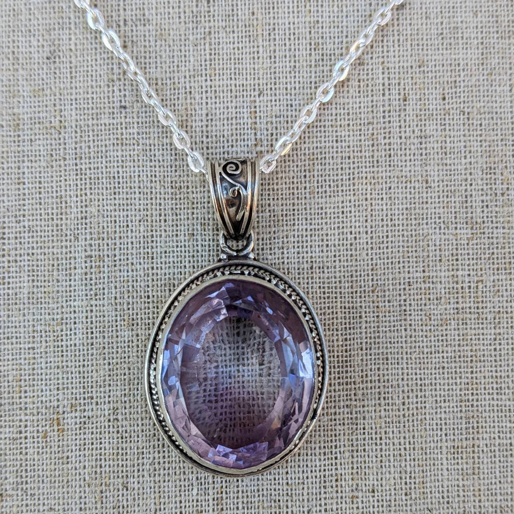 Sterling Silver Oval Amethyst Pendant, Anniversary Gift