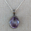 Sterling Silver Oval Amethyst Pendant, Anniversary Gift