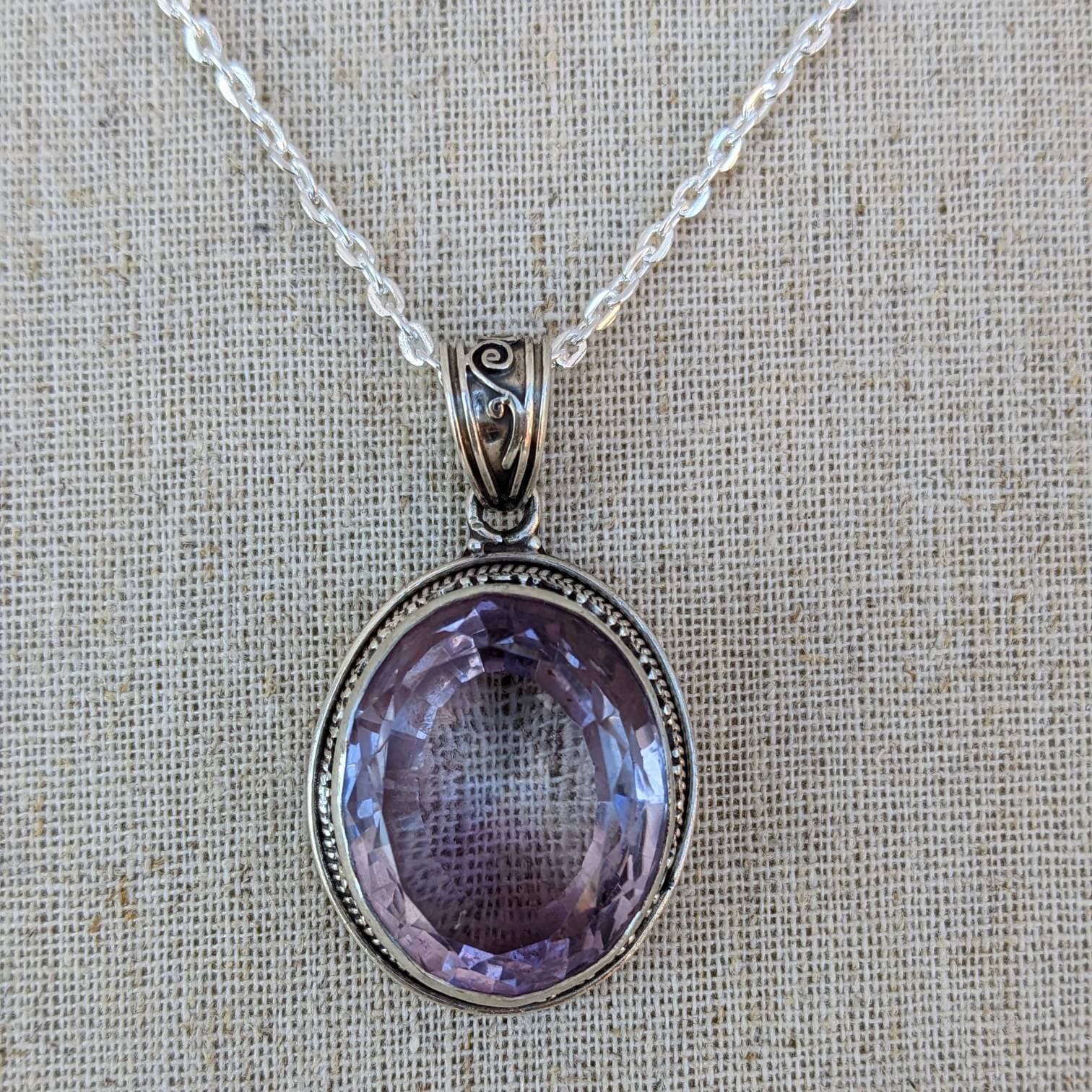 Sterling Silver Oval Amethyst Pendant, Anniversary Gift
