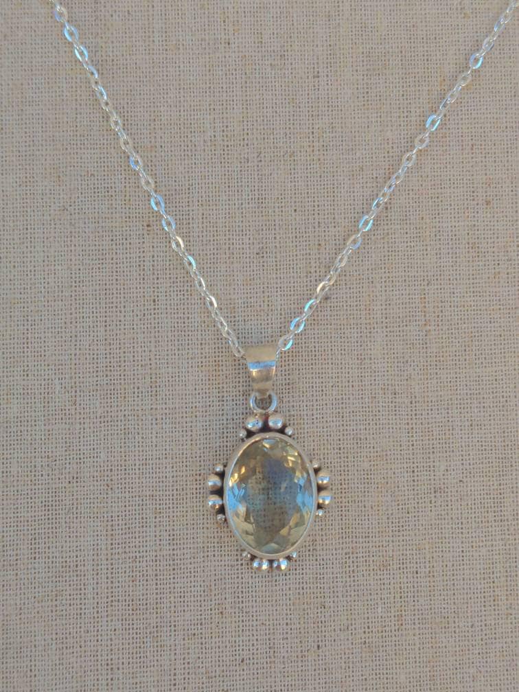 Handmade Oval Citrine Pendant: 925 Sterling Silver Gemstone