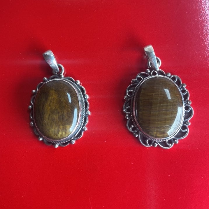 P3/53- Tiger Eye Amber stone Silver Pendant (T12-053)