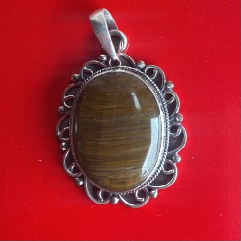 P3/53- Tiger Eye Amber stone Silver Pendant (T12-053)