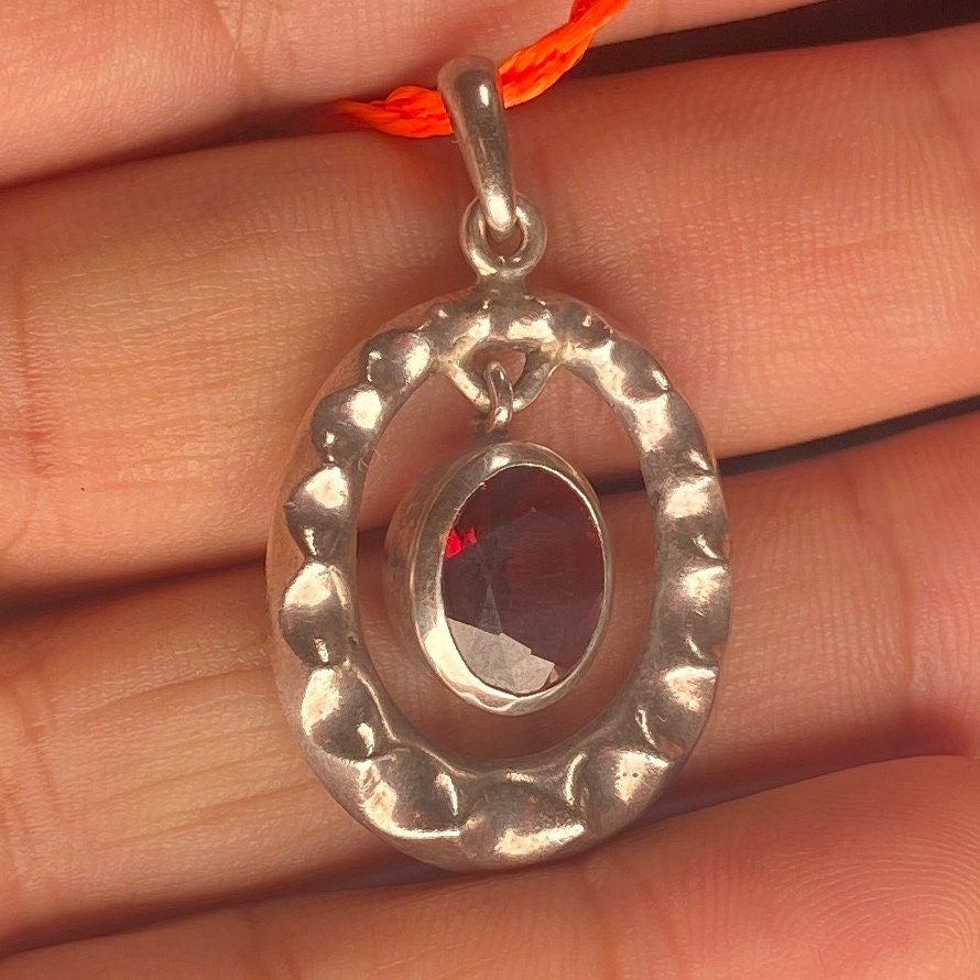 P5/7-Lovely Vintage Sterling Silver Faceted Amethyst Glass Pendant Necklace (T12-3/7)