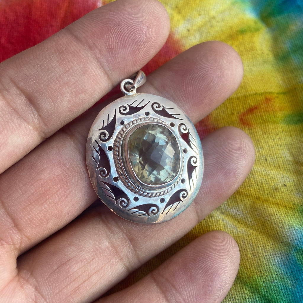 Silver Filigree Citrine Celtic Warrior Pendant: 925 Sterling Silver