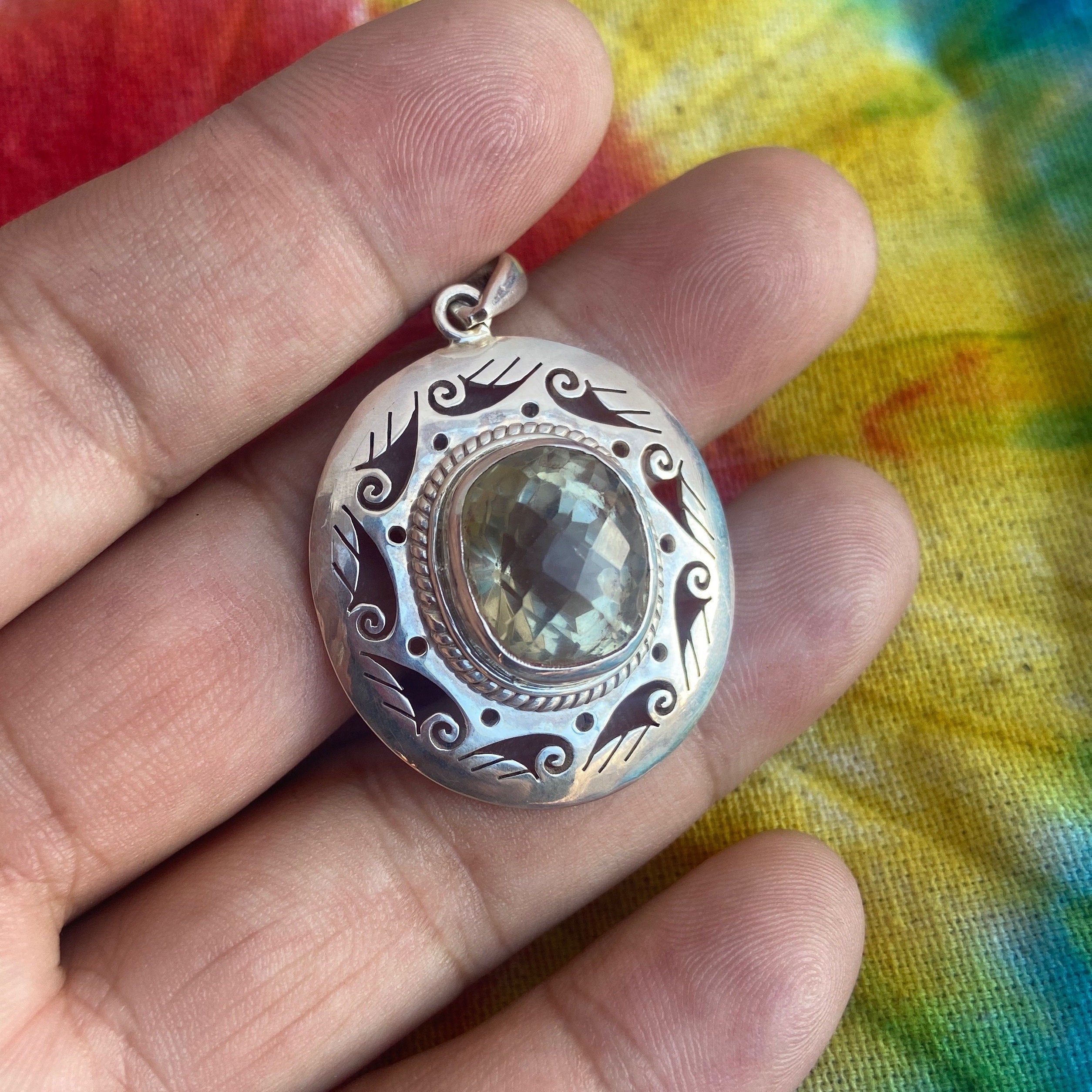 Silver Filigree Citrine Celtic Warrior Pendant: 925 Sterling Silver
