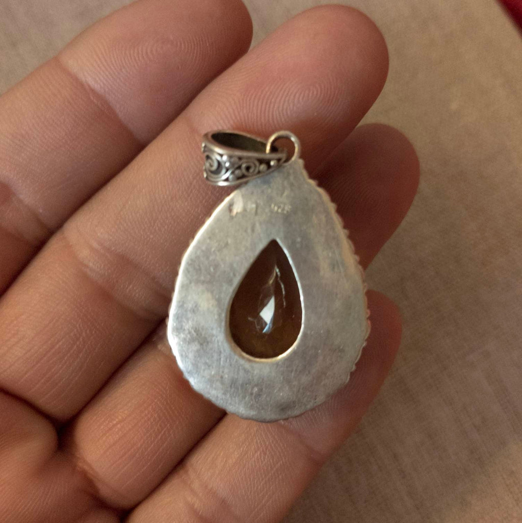 Filigree Sterling Silver Citrine Pendant: Celtic Warrior Necklace