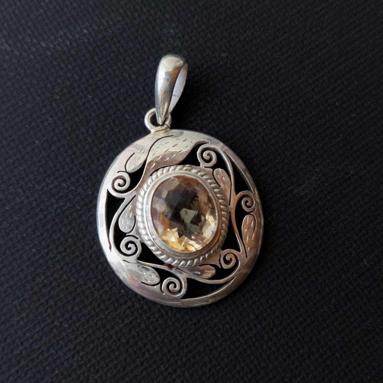 Silver Citrine Celtic Necklace: Sterling Silver Filigree Pendant