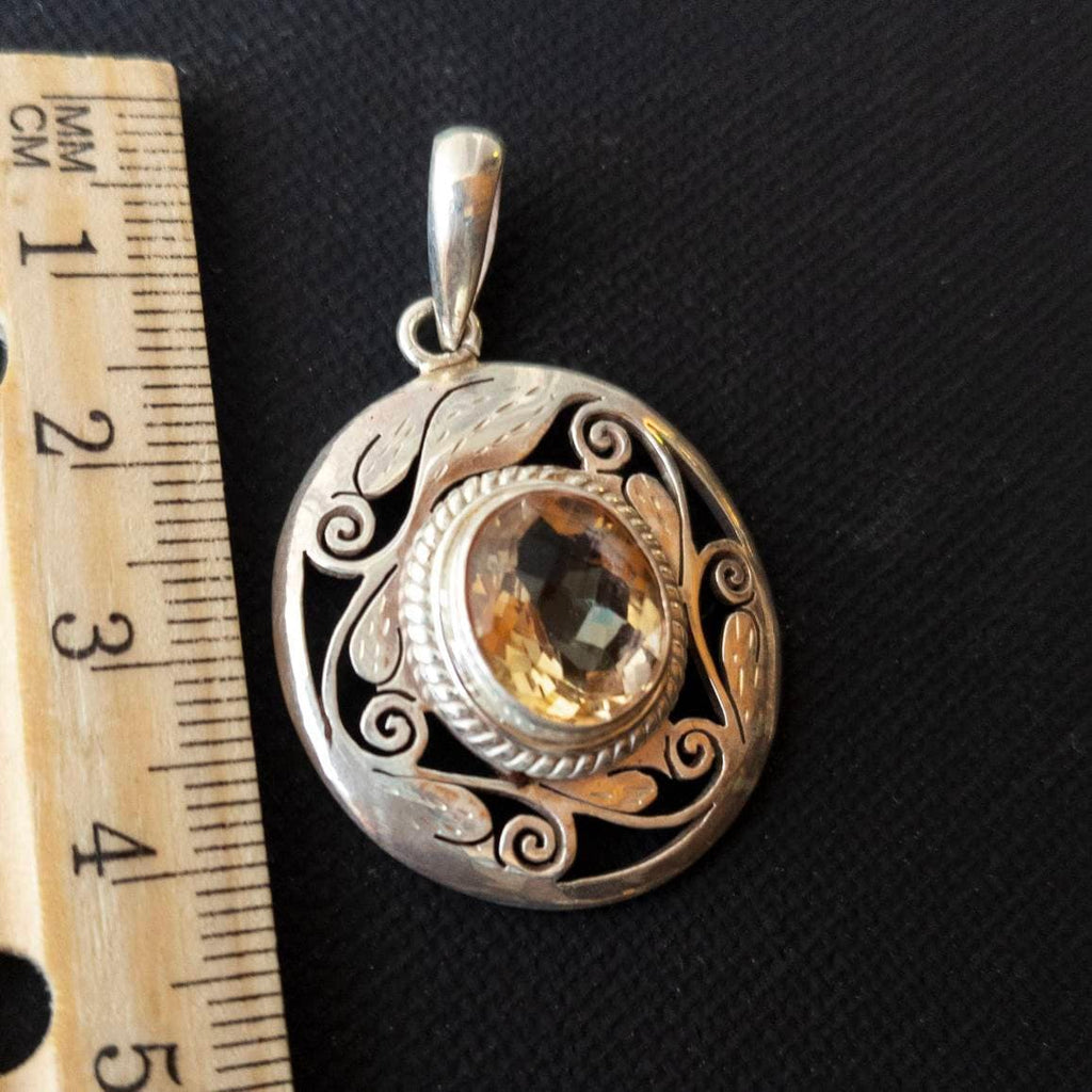 Silver Citrine Celtic Necklace: Sterling Silver Filigree Pendant