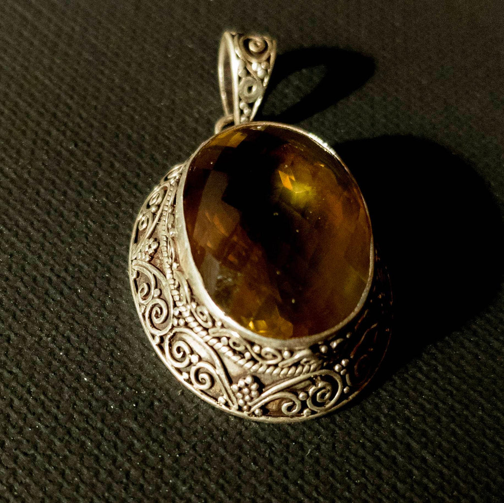 Sterling Silver Celtic Citrine Pendant: Handmade Filigree Necklace