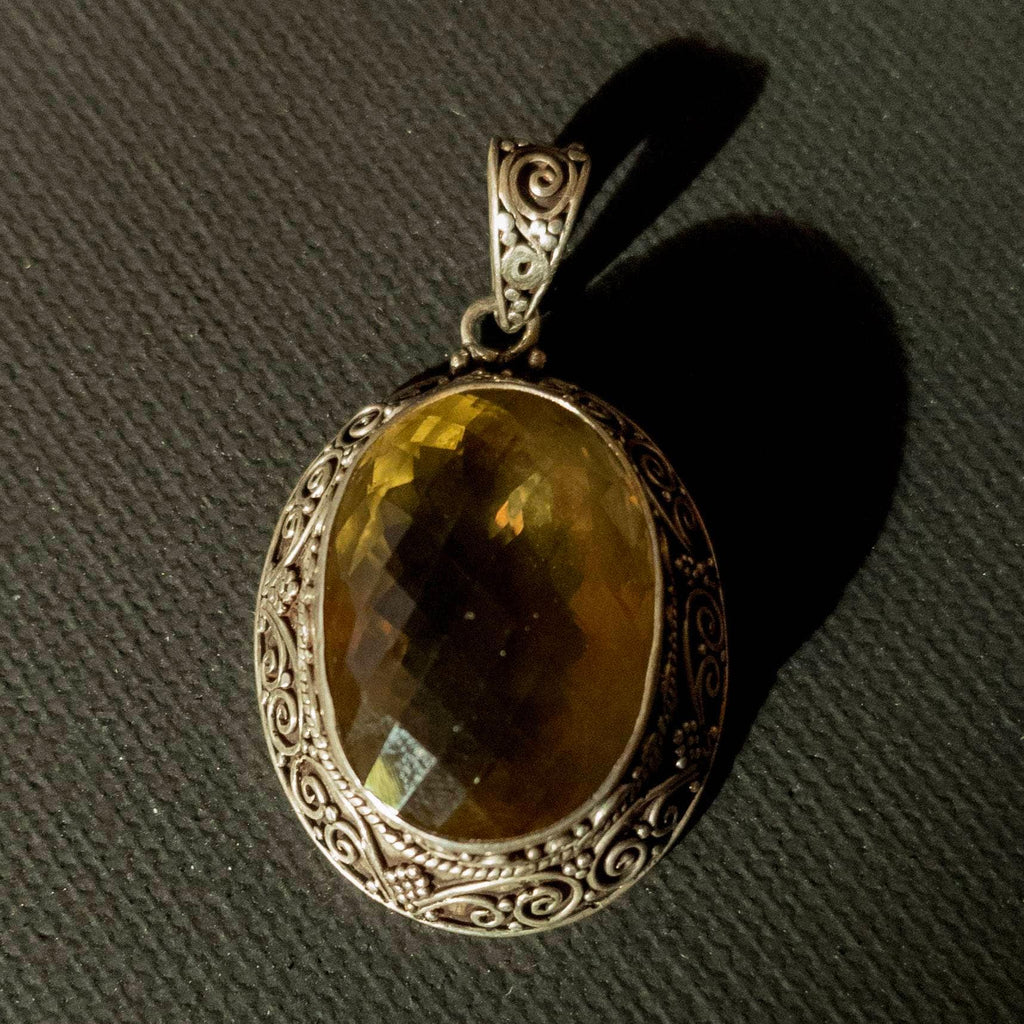 Sterling Silver Celtic Citrine Pendant: Handmade Filigree Necklace