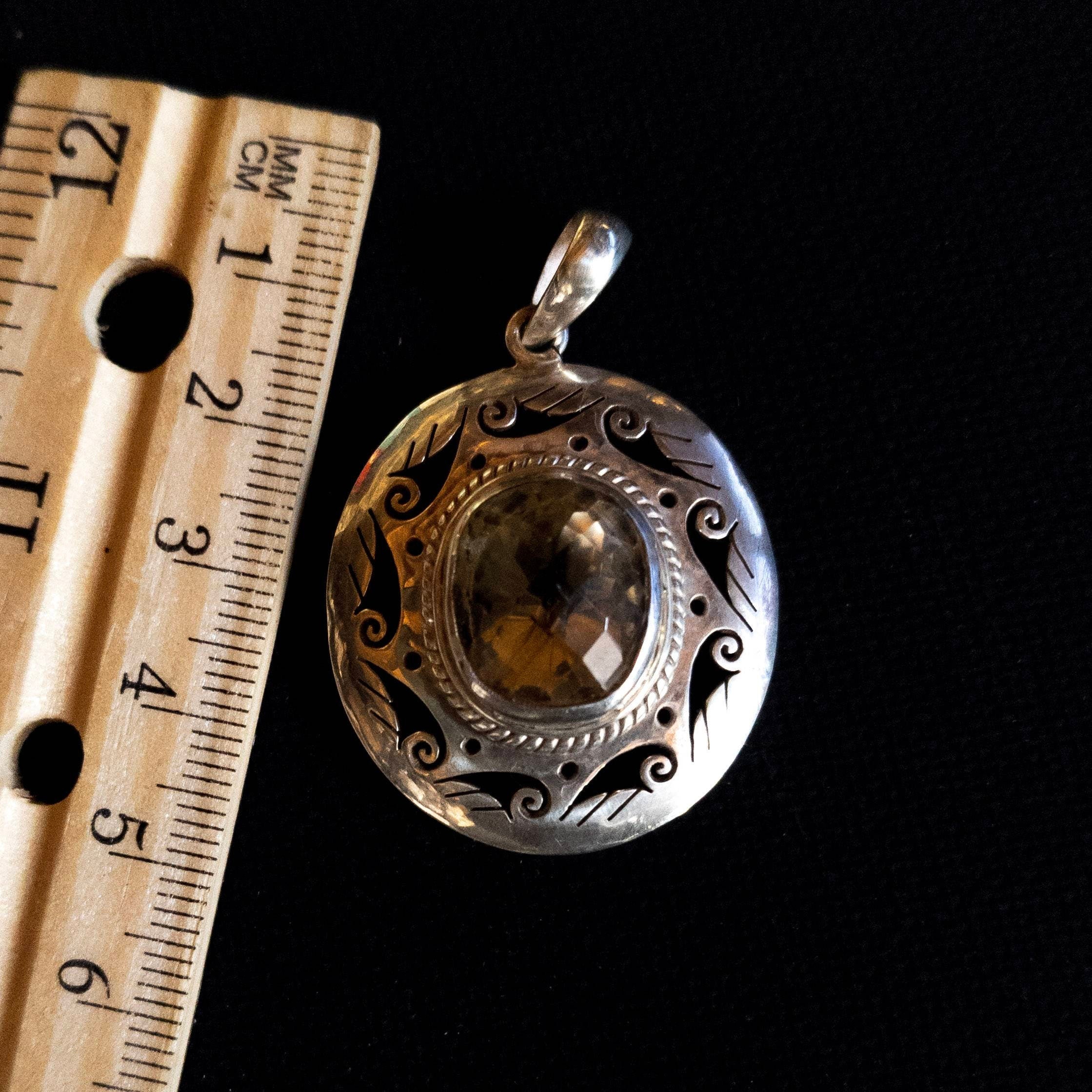 Silver Filigree Citrine Celtic Warrior Pendant: 925 Sterling Silver