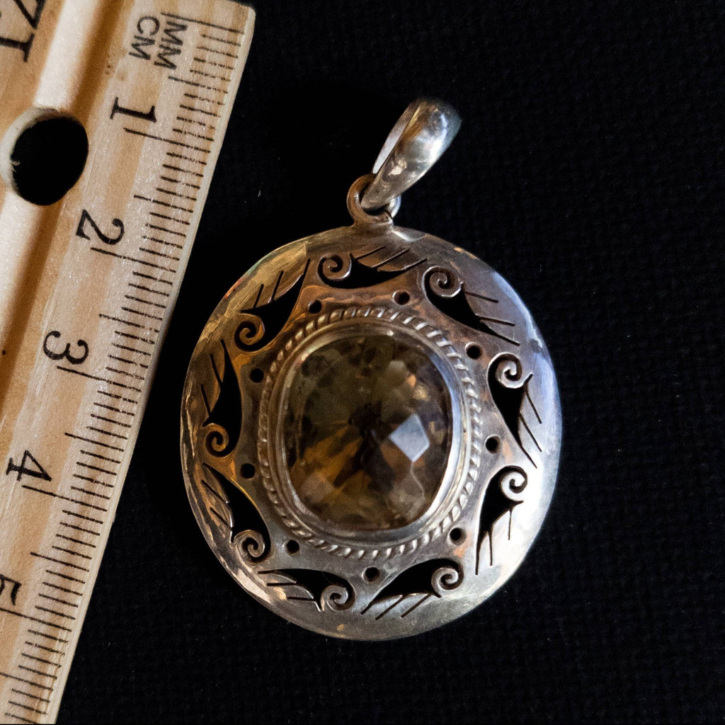 Silver Filigree Citrine Celtic Warrior Pendant: 925 Sterling Silver