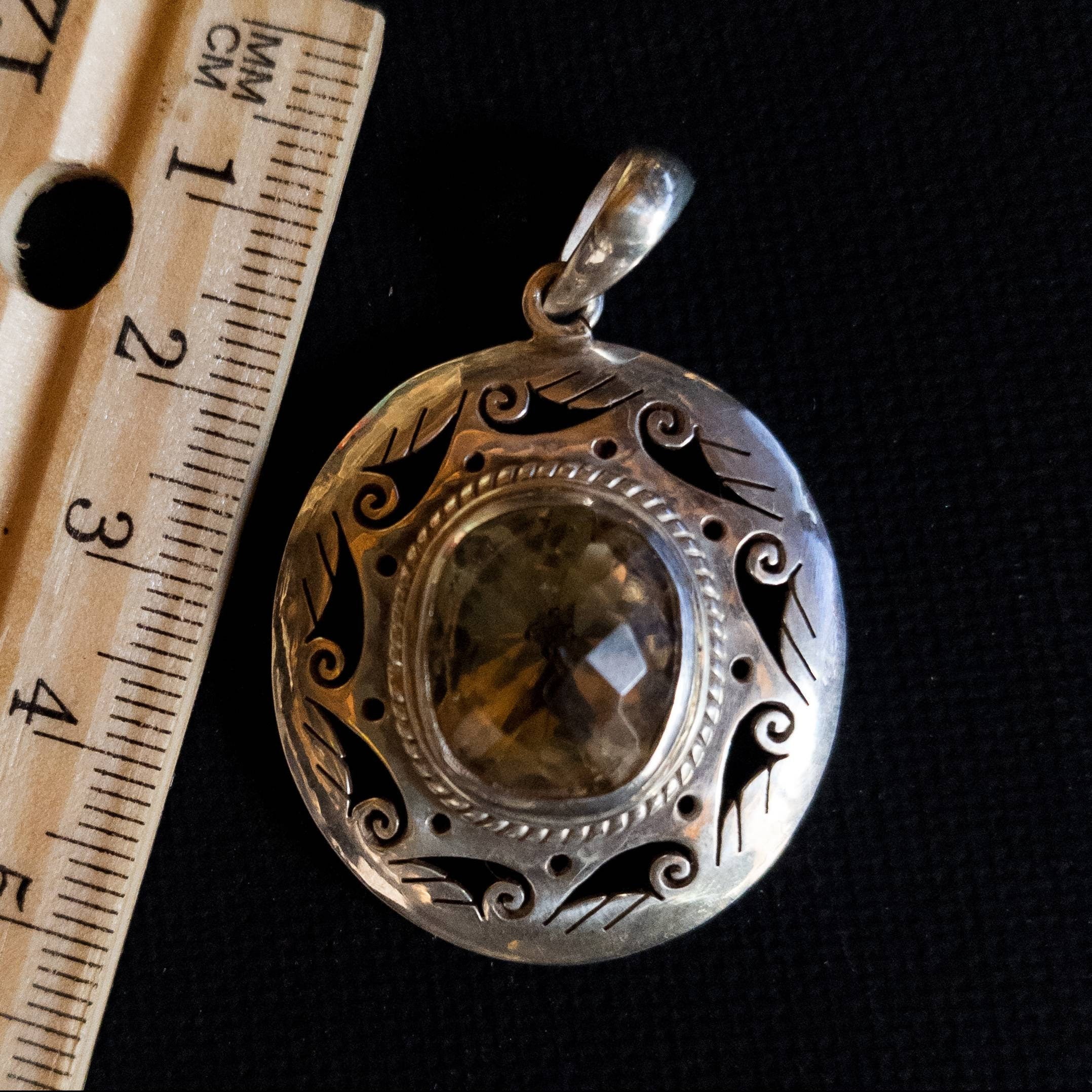 Silver Filigree Citrine Celtic Warrior Pendant: 925 Sterling Silver
