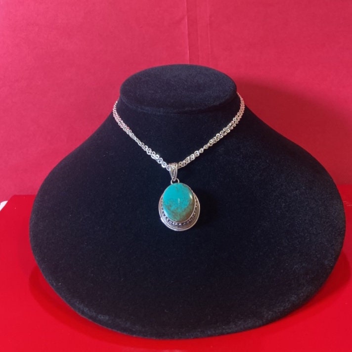 Women’s Enhanced Blue Turquoise 925 Sterling Silver Pendant.  (T1101-006.1)
