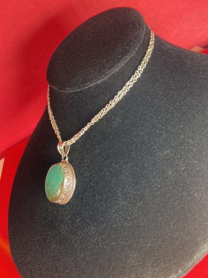 Women’s Enhanced Blue Turquoise 925 Sterling Silver Pendant.  (T1101-006.1)