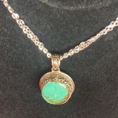Women’s Enhanced Blue Turquoise 925 Sterling Silver Pendant.  (T1101-006.1)
