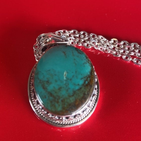 Women’s Enhanced Blue Turquoise 925 Sterling Silver Pendant.  (T1101-006.1)