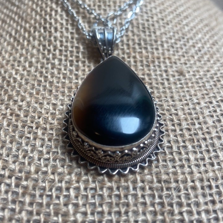 P3/31 - Natural Black Onyx Gemstone of Silver Pendant (T12-031)
