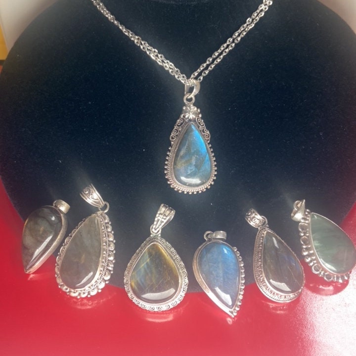 P3/41 (A-J) Labradorite Gemstone Handmade 925 Sterling Silver Jewelry Pendants (T12-041)