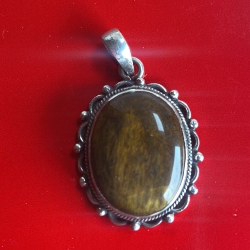 P3/53- Tiger Eye Amber stone Silver Pendant (T12-053)